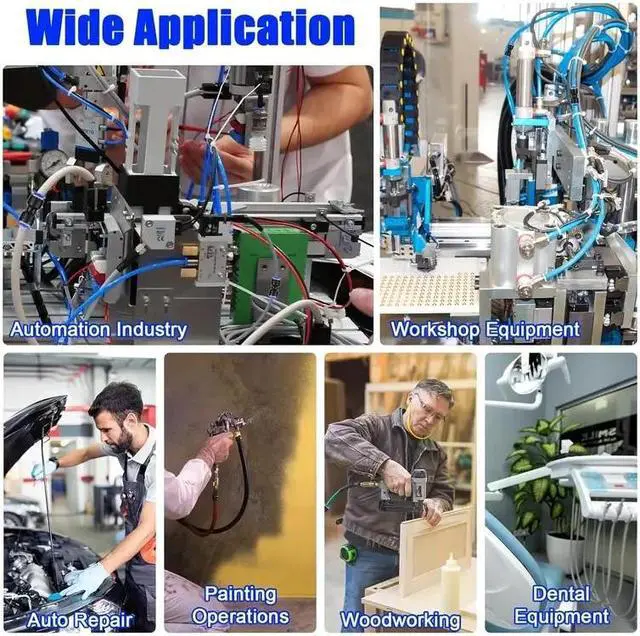 Alt view image 5 of 7 - NSI 100 Pcs Air Hose Fittings Kit - Straight Push-to-Connect Pneumatic Connectors for Air Lines, Compatible with 4-16 mm Tubes, Quick Release (Blue & Black)