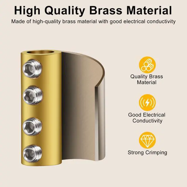 Alt view image 5 of 7 - NSI 10 Pcs 6 AWG Gauge Wire Connector Nut Kit - 80A Quick Wiring Connection Terminal with Screws and Heat Shrink Tubes