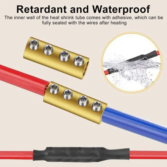 Alt view image 4 of 7 - NSI 10 Pcs 6 AWG Gauge Wire Connector Nut Kit - 80A Quick Wiring Connection Terminal with Screws and Heat Shrink Tubes