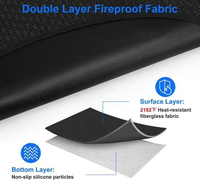Alt view image 2 of 7 - NSI 24x18 Inch Under Grill Mat - 4 Layer Fireproof & Heat Resistant Mat for Outdoor Tabletop and Patio Protection, Waterproof/Oil-Proof BBQ Mat (Black)