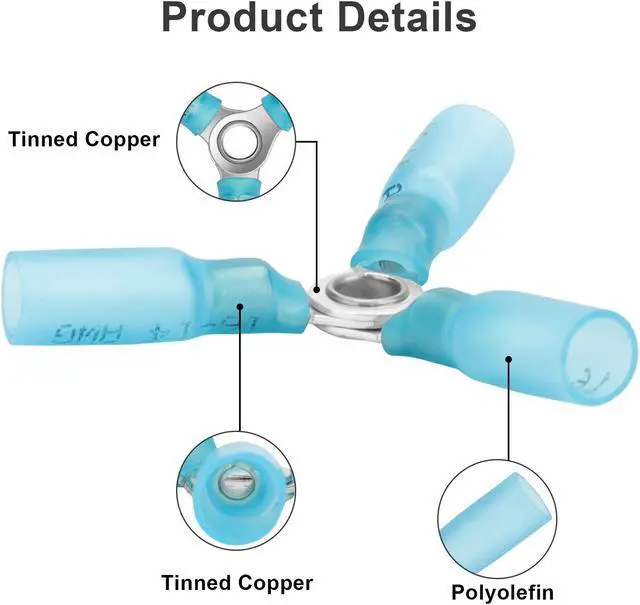 Alt view image 6 of 6 - NSI 20 Pcs 3 Way Wire Connector - Heat Shrink Butt Terminals for 16-14 AWG, Waterproof Electrical Connections (Blue)