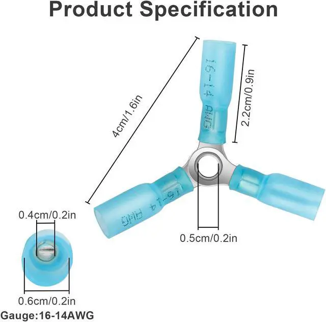 Alt view image 5 of 6 - NSI 20 Pcs 3 Way Wire Connector - Heat Shrink Butt Terminals for 16-14 AWG, Waterproof Electrical Connections (Blue)