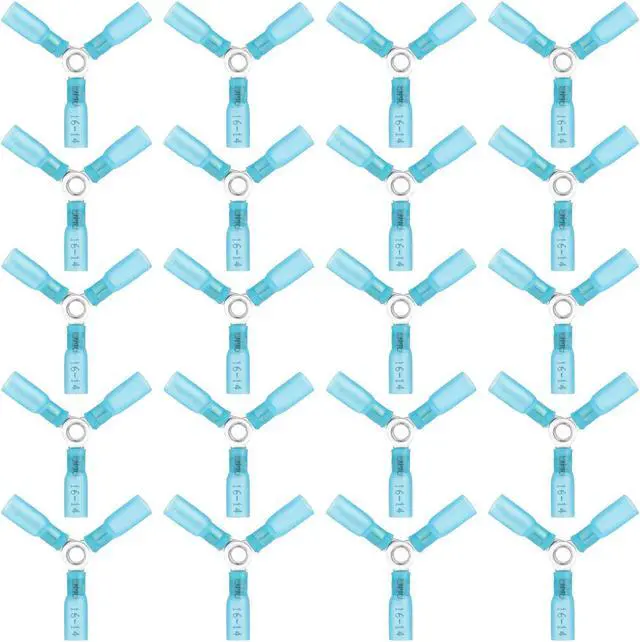 Main image of NSI 20 Pcs 3 Way Wire Connector - Heat Shrink Butt Terminals for 16-14 AWG, Waterproof Electrical Connections (Blue)
