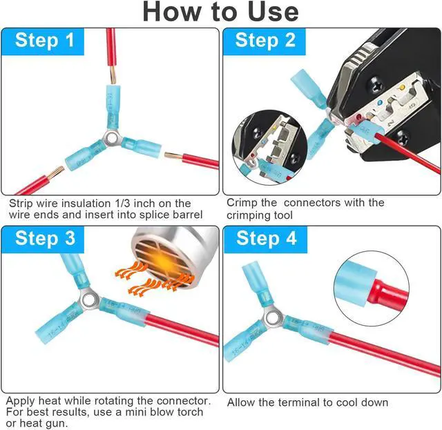 Alt view image 3 of 6 - NSI 20 Pcs 3 Way Wire Connector - Heat Shrink Butt Terminals for 16-14 AWG, Waterproof Electrical Connections (Blue)