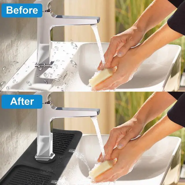 Alt view image 3 of 7 - NSI 24 inches Silicone Faucet Mat - Splash Guard with Incline Slope, Ideal for Keeping Kitchen and Bathroom Sinks Dry and Organized (Black)