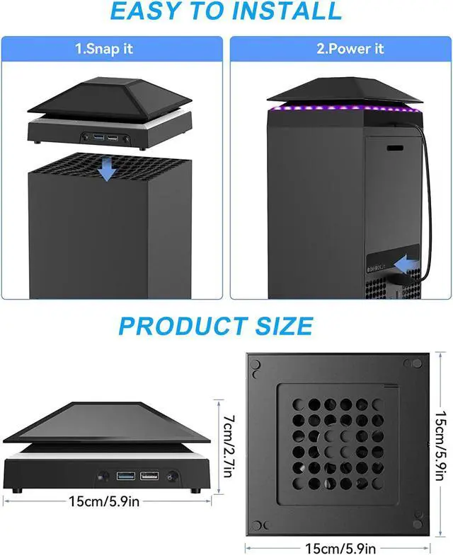 Alt view image 4 of 7 - NSI  Cooling Fan for Xbox Series X, 2-USB Interfaces 3-Levels of Adjustable Speed with RGB LED Lights, Dust Cover Low Noise Fan Xbox Accessories