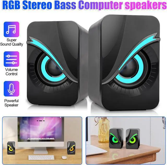 Main image of NSI RGB Lighting Wired small Computer Speaker - Dual 3W Speakers, 3.5mm jack,USB Powered, Perfect for Music, Movies, and Gaming (Black)