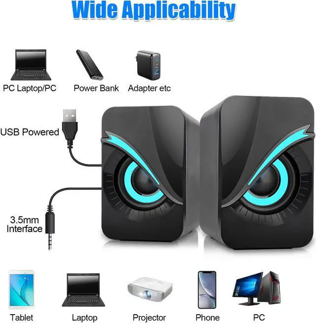 Alt view image 4 of 7 - NSI RGB Lighting Wired small Computer Speaker - Dual 3W Speakers, 3.5mm jack,USB Powered, Perfect for Music, Movies, and Gaming (Black)