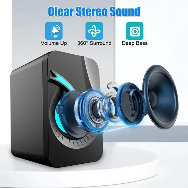 Alt view image 2 of 7 - NSI RGB Lighting Wired small Computer Speaker - Dual 3W Speakers, 3.5mm jack,USB Powered, Perfect for Music, Movies, and Gaming (Black)