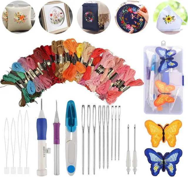Main image of NSI 23 PCS DIY Embroidery Pen Knitting Sewing Tool Kit - Beginner Needle Punching Kit with 50 Color Threads, 3 Interchangeable Needles, Storage Box & Accessories,Perfect Craft Gift