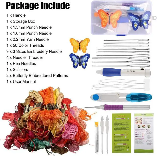 Alt view image 7 of 7 - NSI 23 PCS DIY Embroidery Pen Knitting Sewing Tool Kit - Beginner Needle Punching Kit with 50 Color Threads, 3 Interchangeable Needles, Storage Box & Accessories,Perfect Craft Gift