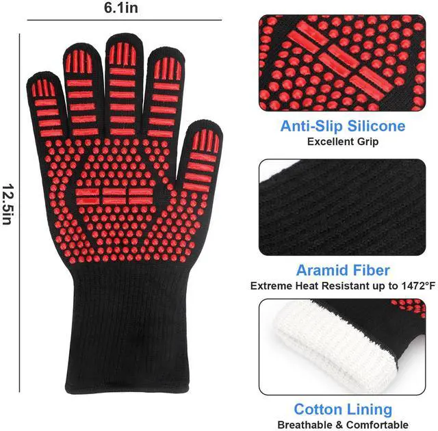 Alt view image 5 of 5 - NSI High Temperature Resistance Gloves - Non-Slip Silicone Grilling Gloves for Kitchen and Outdoor Grill Barbecue Accessories (Red)