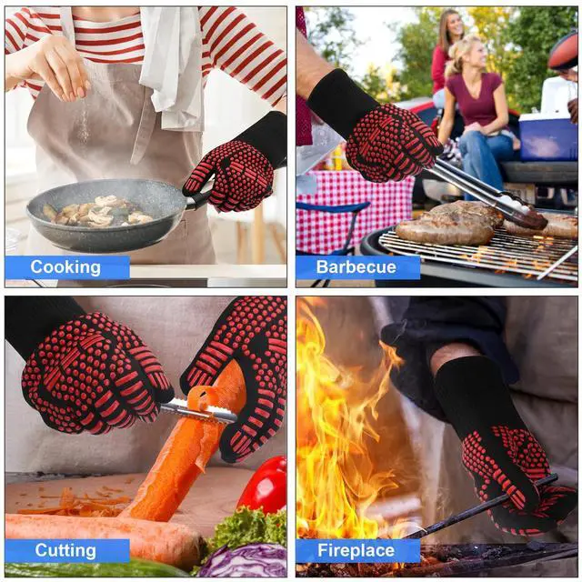 Alt view image 3 of 5 - NSI High Temperature Resistance Gloves - Non-Slip Silicone Grilling Gloves for Kitchen and Outdoor Grill Barbecue Accessories (Red)