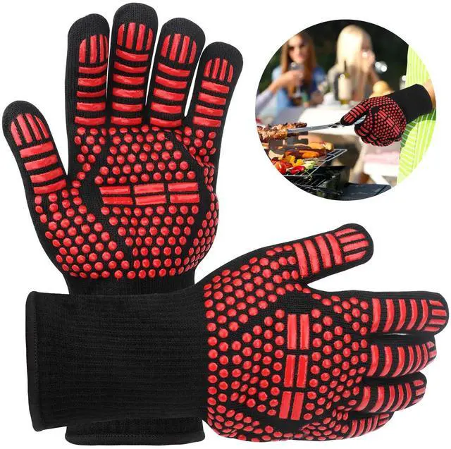 Main image of NSI High Temperature Resistance Gloves - Non-Slip Silicone Grilling Gloves for Kitchen and Outdoor Grill Barbecue Accessories (Red)
