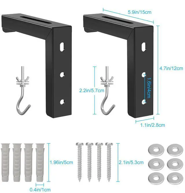 Alt view image 7 of 7 - NSI Universal Projector Screen Ceiling and Wall Mount L Brackets - Adjustable 6-inch Extension Hook Kit, Supports Up to 66 lbs (Black)