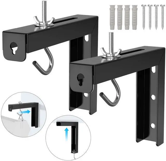 Main image of NSI Universal Projector Screen Ceiling and Wall Mount L Brackets - Adjustable 6-inch Extension Hook Kit, Supports Up to 66 lbs (Black)