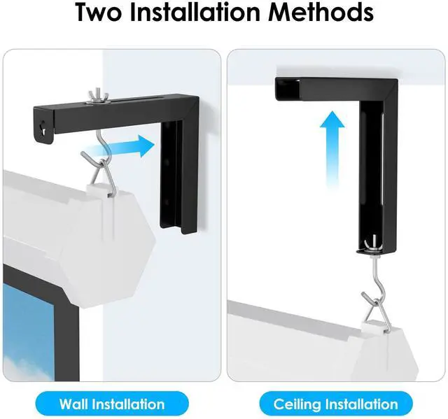 Alt view image 3 of 7 - NSI Universal Projector Screen Ceiling and Wall Mount L Brackets - Adjustable 6-inch Extension Hook Kit, Supports Up to 66 lbs (Black)