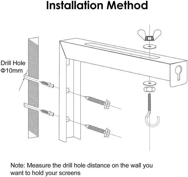 Alt view image 6 of 7 - NSI Universal Projector Screen Ceiling and Wall Mount L Brackets - Adjustable 6-inch Extension Hook Kit, Supports Up to 66 lbs (Black)