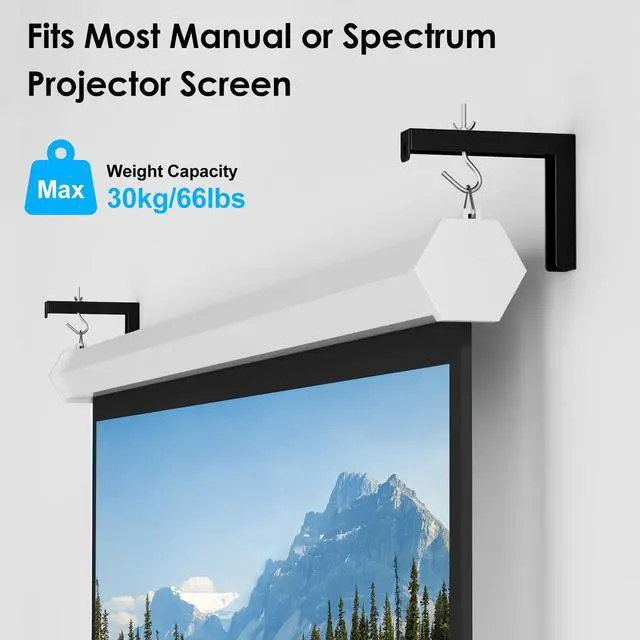 Alt view image 5 of 7 - NSI Universal Projector Screen Ceiling and Wall Mount L Brackets - Adjustable 6-inch Extension Hook Kit, Supports Up to 66 lbs (Black)
