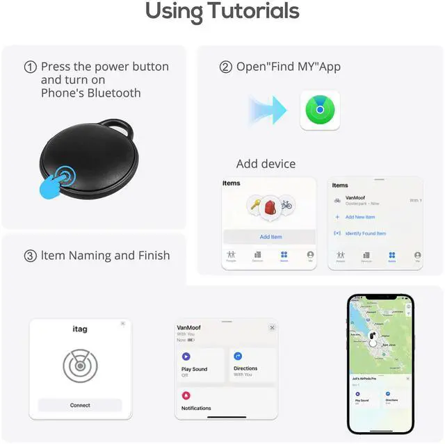 Alt view image 4 of 7 - NSI MVTAG Waterproof Bluetooth Tracker and Item Locator - Compatible with iOS Find My App - Replaceable Battery,Ideal for Keys, Bags, and Personal Items (Black)