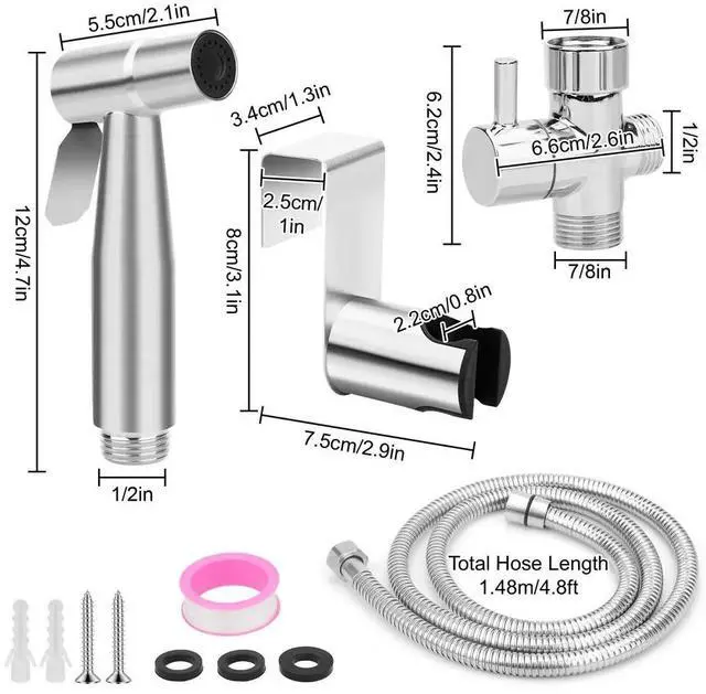 Alt view image 6 of 6 - NSI Handheld Stainless Steel Bidet Sprayer for Toilet - Adjustable Water Pressure, Easy Installation, Multi-Functional Use for Bathroom Cleaning, Pet Bathing, and More