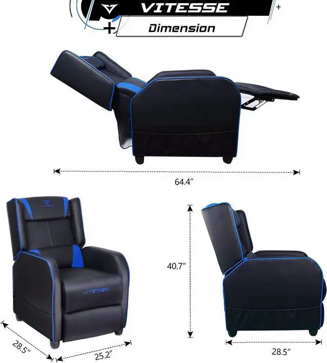 Alt view image 4 of 6 - VITESSE VIT Gaming Recliner Chair Racing Style Single PU Leather Sofa Modern Living Room Recliners Ergonomic Comfortable Home Theater Seating, Blue., Welcome to consult