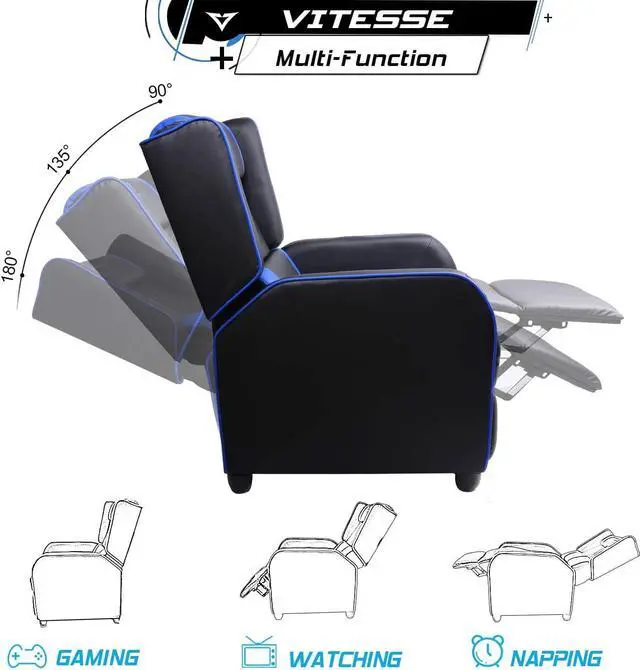 Alt view image 3 of 6 - VITESSE VIT Gaming Recliner Chair Racing Style Single PU Leather Sofa Modern Living Room Recliners Ergonomic Comfortable Home Theater Seating, Blue., Welcome to consult