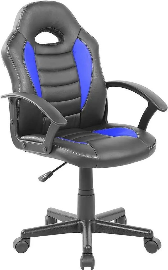 Main image of Techni Mobili Kid's Gaming and Student Racer Chair with Wheels, Resemblance of a sport's car interior, Polypropylene, Blue