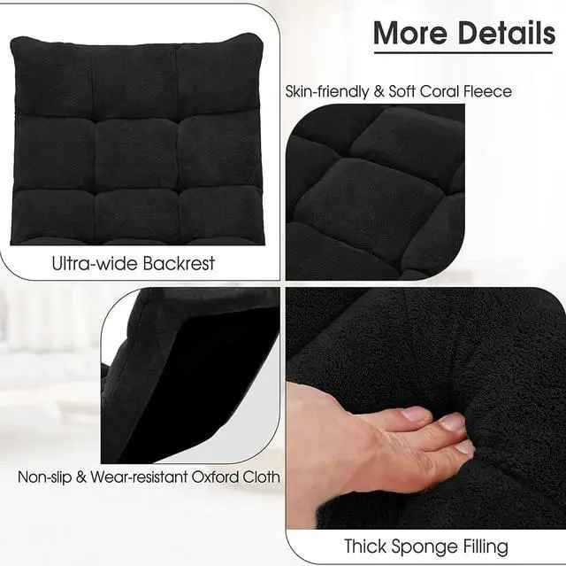 Alt view image 7 of 7 - Giantex Floor Chair with Back Support, Folding Sofa Chair with 14 Adjustable Position, Padded Sleeper Bed, Couch Recliner, Floor Gaming Chair, Meditation Chair, Gaming Floor Chairs for Adults(Black)