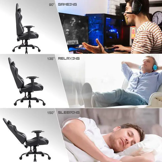 Alt view image 7 of 7 - Gaming Chair Computer Office High Back Leather Gamer Desk Chair Ergonomic Adjustable Swivel Racing Chair with Headrest and Lumbar Support (Black)