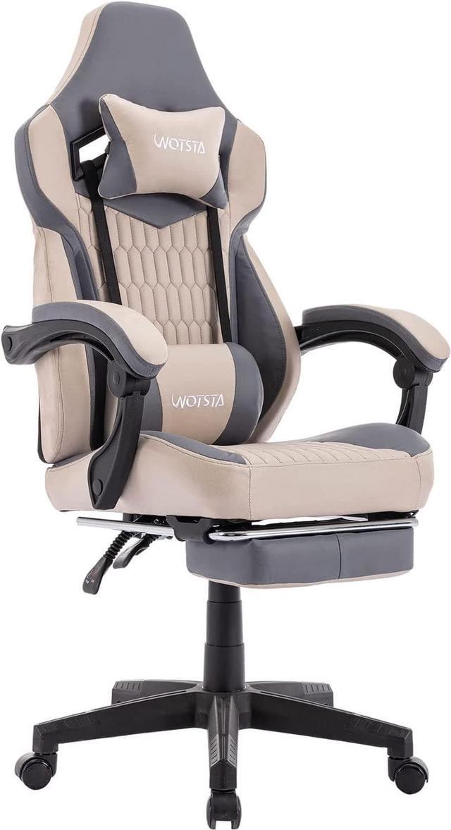 WOTSTA Gaming Chair with Footrest High Back Gamer Chair with Massage Reclining Computer Chair Big and Tall Racing Gaming Chair Ergonomic Game Chair for Adults PU Leather Beige Newegg