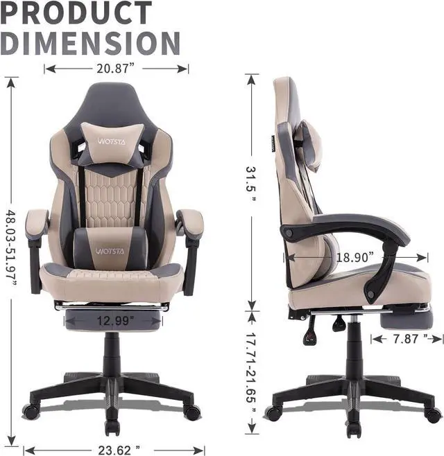 Alt view image 5 of 7 - WOTSTA Gaming Chair with Footrest,High Back Gaming Chairs PVC Leather Ergonomic Office Gamer Chair Adjustable Headrest Lumbar Support Racing Style Video Gaming Chair for Office/Home (Grey)