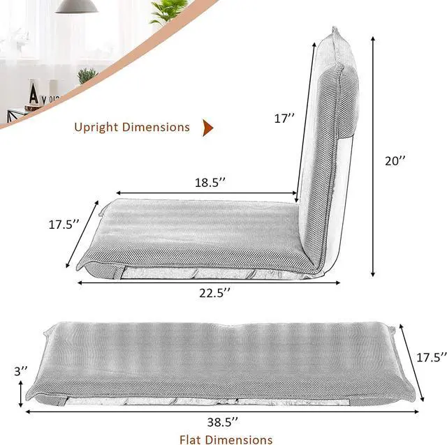 Alt view image 3 of 7 - Giantex Floor Chair with Back Support, 6 Adjustable Position, Gaming Chair Floor, Folding Sofa Chair, Padded Sleeper Bed, Video Game Chairs for Meditation Reading Watching TV, Floor Gaming Chair, Grey