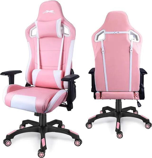 Alt view image 4 of 7 - Leopard Gaming Chair, High Back PU Leather Office Chair, Adjustable Video Gaming Chairs, Swivel Racing Chair with Adjustable Armrest (White/Pink)