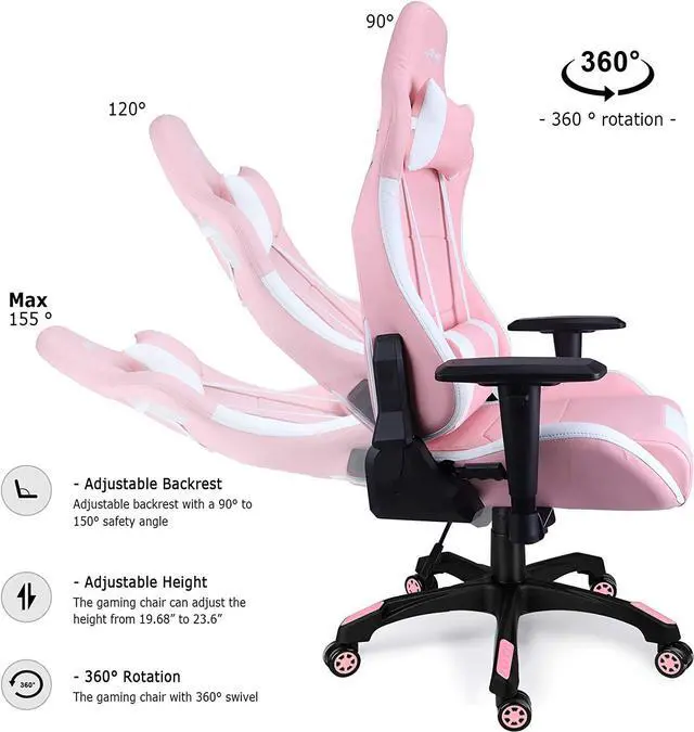 Alt view image 5 of 7 - Leopard Gaming Chair, High Back PU Leather Office Chair, Adjustable Video Gaming Chairs, Swivel Racing Chair with Adjustable Armrest (White/Pink)