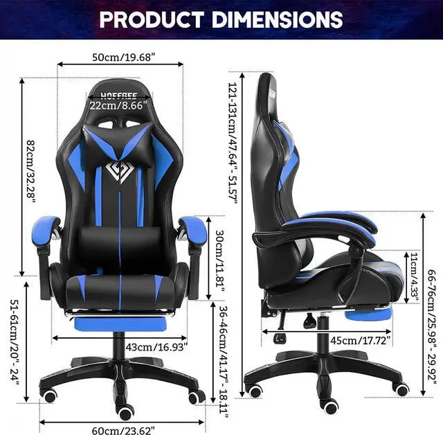 Alt view image 3 of 7 - Gaming Chair with LED RGB Lights and Massage Ergonomic Computer Gaming Chair with Footrest High Back Video Game Chair with Adjustable Lumbar Support Armrest Blue and Black