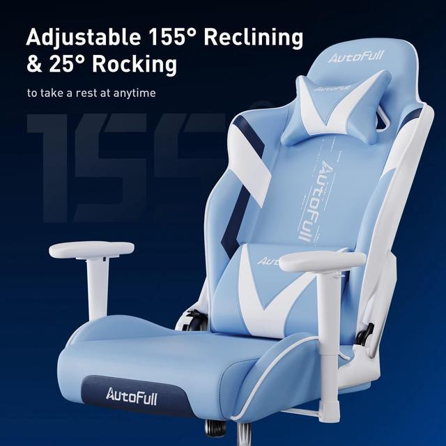 C3 Gaming Chair 4.3in Seat Cushion Ergonomic Gamer Chair High Back Computer Gaming  Chair Wear-Resistant Super Soft PU Leather with Headrest and Lumbar Support Racing  Gaming Chair, Ice Blue 