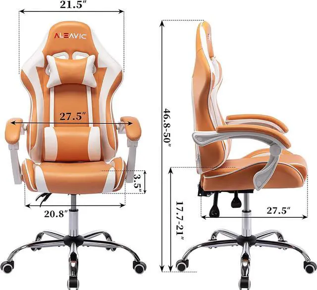 Alt view image 6 of 6 - Gaming ChairGamer Chair High Back Ergonomic AdjustableRacing Style PU Leather Gaming Chair for AdultsComputer Gaming Chair with Headrest and Lumbar Support (White Orange)