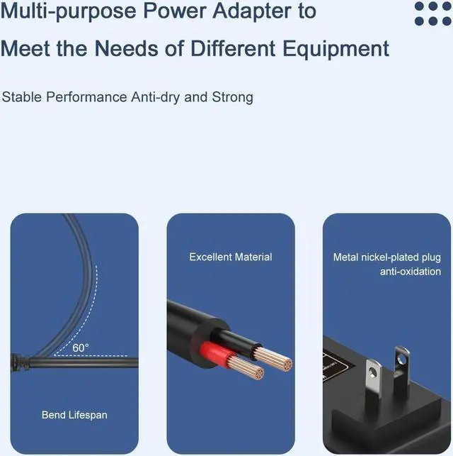 Alt view image 5 of 6 - 12V 2A Power Adapter AC Power Supply Cord 12 Volts 2 Amps Regulated Switching Charger with 8 Interchangeable DC Plug for 2000mA 1500mA 1000mA 900mA 850mA 800mA 700mA 600mA 500mA Equipment