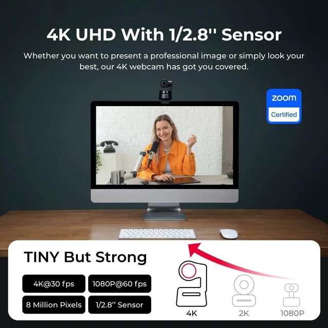 Alt view image 2 of 7 - OBSBOT Tiny PTZ 4K Webcam, AI Tracking & Autofocus, Video Conference Camera