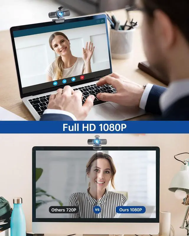 Alt view image 2 of 7 - Webcam with Microphone, 1080P 30fps HD Webcams, USB 2.0 Computer Webcam, 3D Noise Reduction and Automatic Gain Web Cam for PC Mac Laptop Desktop,Video Calling, Online Classes and Video Conference