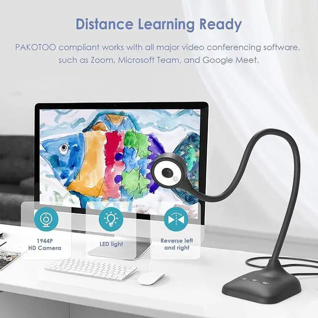Alt view image 2 of 7 - USB Document Camera for Teachers, Webcam/Doc Camera for Classroom with A3 Format, 3-Level LED Lights, Image Invert, Fold, Dual mic for Mac OS, Windows, Zoom, OBS Work with Distance Learning