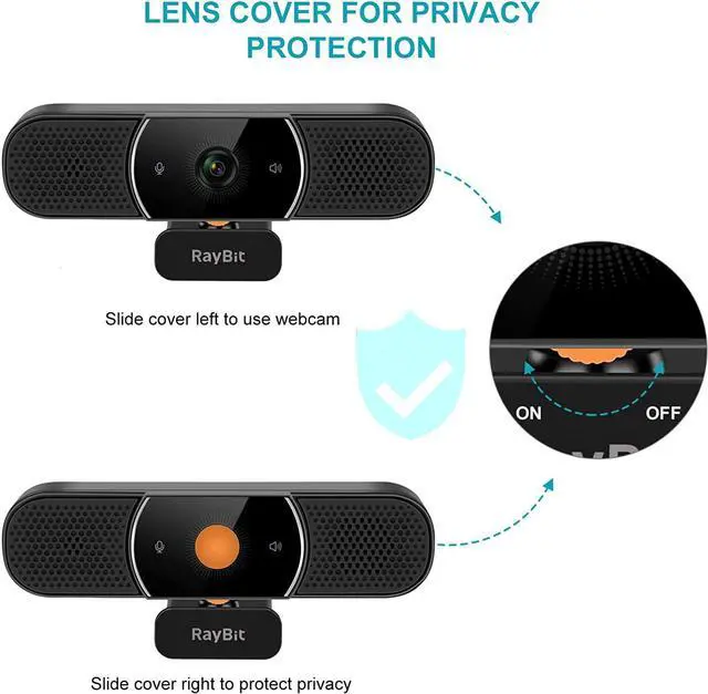 Alt view image 5 of 7 - 3 in 1 Webcam - 2K HD USB C Webcam with Microphone and Speaker, Stereo Sound & Noise-Cancelling Mics, Privacy Cover, Light Correction, Autofocus Conference Web Camera for Computer/Laptop/PC/Monitor