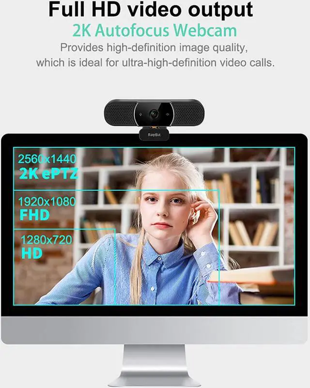 Alt view image 4 of 7 - 3 in 1 Webcam - 2K HD USB C Webcam with Microphone and Speaker, Stereo Sound & Noise-Cancelling Mics, Privacy Cover, Light Correction, Autofocus Conference Web Camera for Computer/Laptop/PC/Monitor