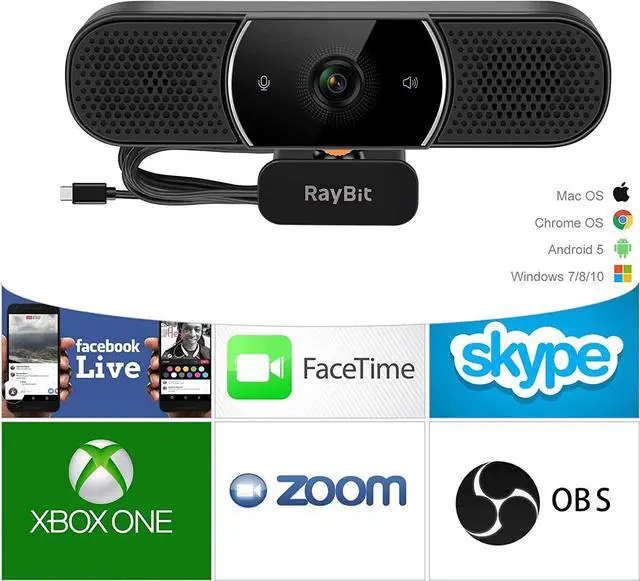 Alt view image 7 of 7 - 3 in 1 Webcam - 2K HD USB C Webcam with Microphone and Speaker, Stereo Sound & Noise-Cancelling Mics, Privacy Cover, Light Correction, Autofocus Conference Web Camera for Computer/Laptop/PC/Monitor