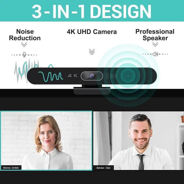 Alt view image 2 of 7 - 4K Pro Audio and Video Conference Room Camera with Remote Control for Windows TV, AI-Powered HD Webcam Microphone & Speaker Desktop Computer/PC/Monitor/Laptop/Teams/Zoom/Skype by DT