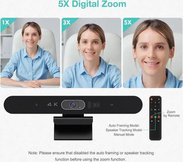 Alt view image 7 of 7 - 4K Pro Audio and Video Conference Room Camera with Remote Control for Windows TV, AI-Powered HD Webcam Microphone & Speaker Desktop Computer/PC/Monitor/Laptop/Teams/Zoom/Skype by DT