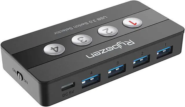 Alt view image 7 of 7 - USB 3.0 Switch Selector, 4 Port KVM Switch USB Peripheral Switcher Box, 4 Computers Sharing 4 USB Devices, for PC, Printer, Scanner, Mouse, Keyboard, Button Switch & Remote Control