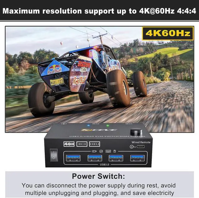Alt view image 4 of 7 - Dual Monitor KVM Switch 2 Port 4K@60Hz 2K@144Hz Simulation EDID,HDMI USB 3.0 Switch Extended Display 2 Monitors 2 Computers with HDMI and USB 3.0 Cables Wired Controller
