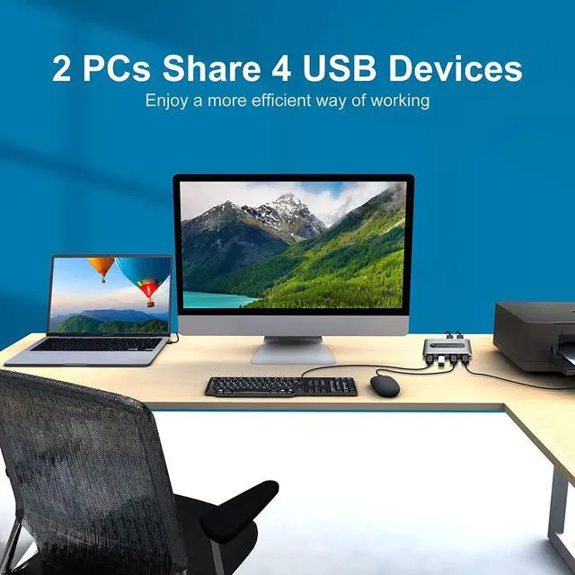 Alt view image 3 of 7 - USB 3.0 Switch Selector 4 Port KVM Switches 2 Computers Sharing 4 USB Devices Peripheral Switcher Box Hub for Mouse Keyboard Scanner Printer with Wire-Desktop Controller and 2 Pack USB 3.0 Cable